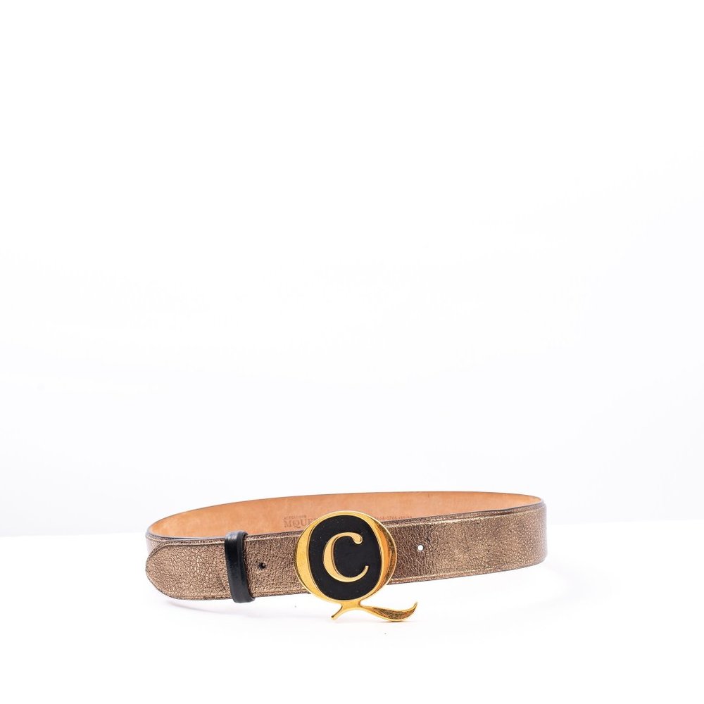 Alexander McQueen Gold Belt with Logo Buckle